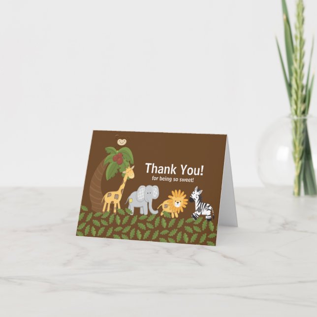 Jungle Safari Animal Neutral Baby Shower Thank You Card (Front)