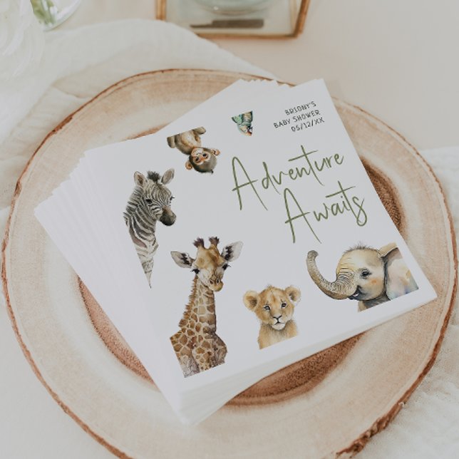 Jungle Safari Animals Adventure Awaits Baby Shower Napkin (Creator Uploaded)