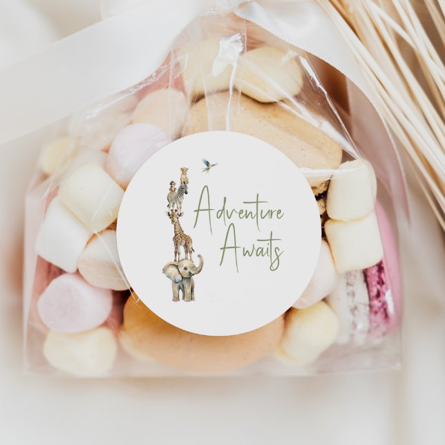 Jungle Safari Animals Adventure Awaits Favour Classic Round Sticker (Creator Uploaded)