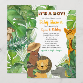 Jungle Safari Animals Baby Boy Shower  Invitation