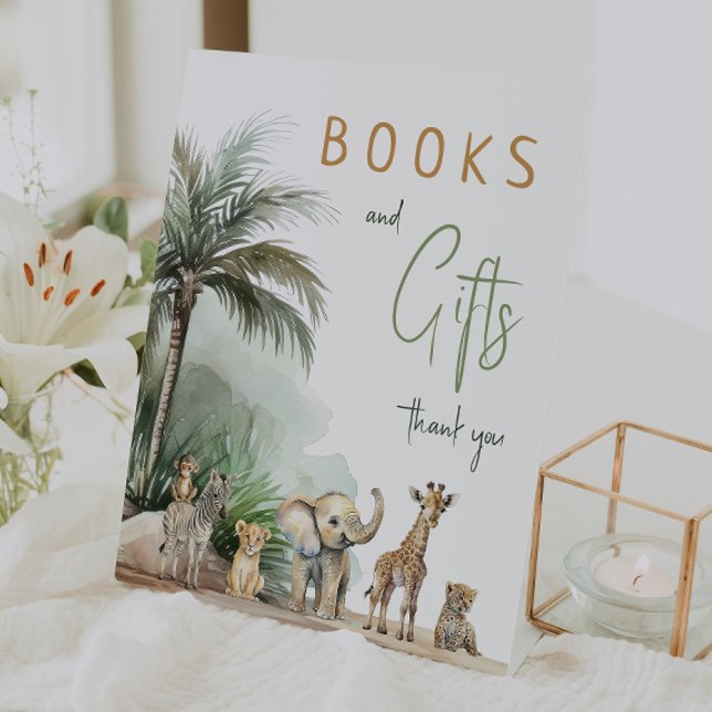 Jungle Safari Animals Baby Shower Books and Gifts Pedestal Sign (Creator Uploaded)