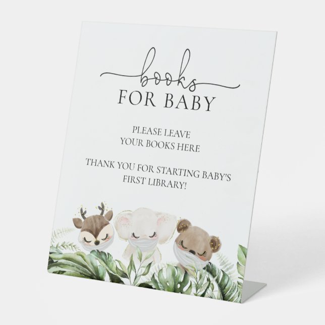 Jungle Safari Animals Baby Shower Books For Baby P Pedestal Sign (Front)