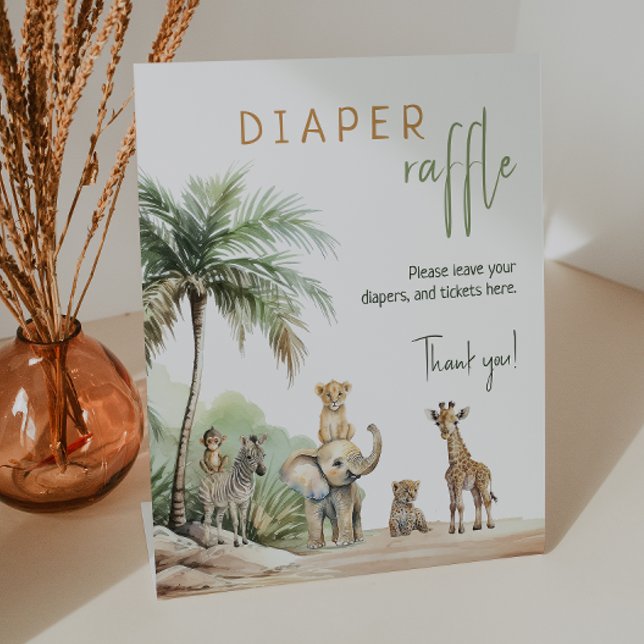 Jungle Safari Animals Baby Shower Diaper Raffle Pedestal Sign (Creator Uploaded)
