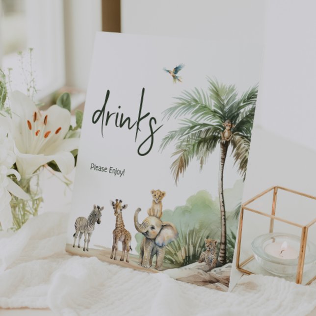 Jungle Safari Animals Baby Shower Drinks Pedestal Sign (Creator Uploaded)