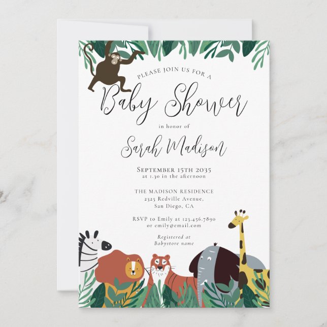 Jungle Safari Animals Baby Shower Invitation (Front)