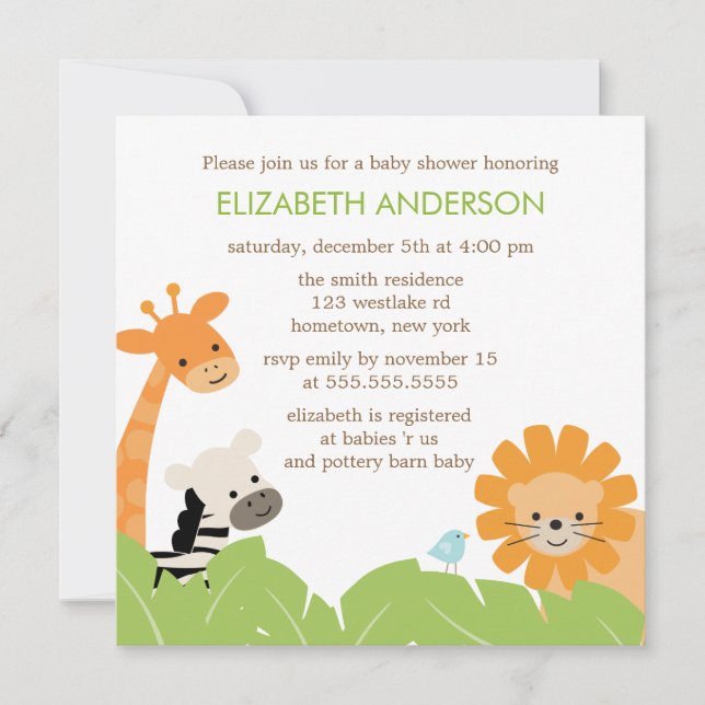 Jungle Safari Animals Baby Shower Invitation (Front)