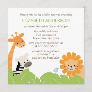 Jungle Safari Animals Baby Shower Invitation