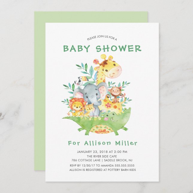 Jungle Safari Animals Baby Shower Invitations (Front/Back)