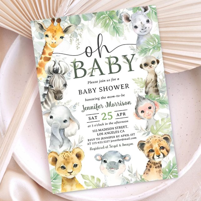 Jungle  Safari Animals Baby Shower Oh Baby  Invitation (Creator Uploaded)