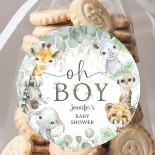 Jungle Safari Animals Baby Shower Oh Boy Classic Round Sticker