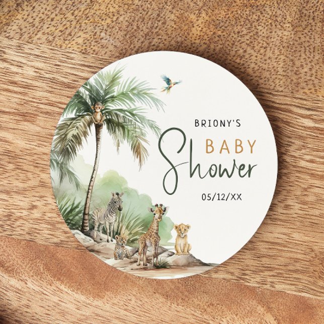 Jungle Safari Animals Baby Shower Round Paper Coaster (Creator Uploaded)