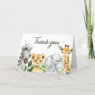 Jungle Safari Animals Baby Shower  Thank You Card