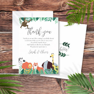 Jungle Safari Animals Baby Shower Thank You Card
