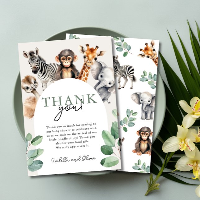 Jungle Safari Animals Baby Shower Thank You Card (Jungle Safari Animals Baby Shower Thank You Card)