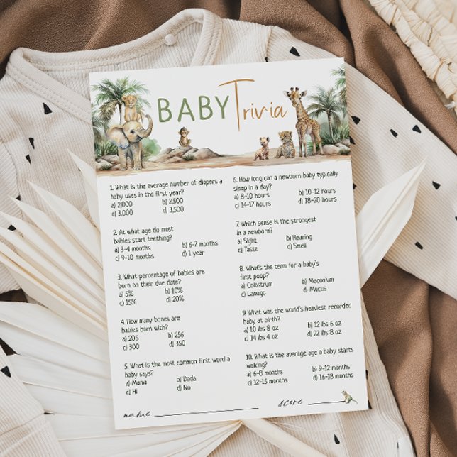 Jungle Safari Animals Baby Shower Trivia Card (Creator Uploaded)