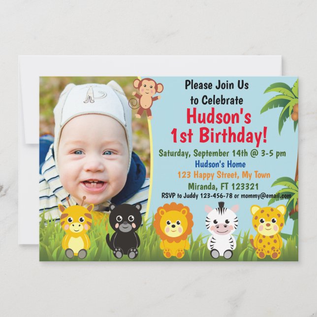 Jungle Safari Animals Birthday invitation (Front)