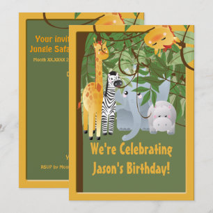 Jungle Safari Animals Birthday Party Custom Invitation