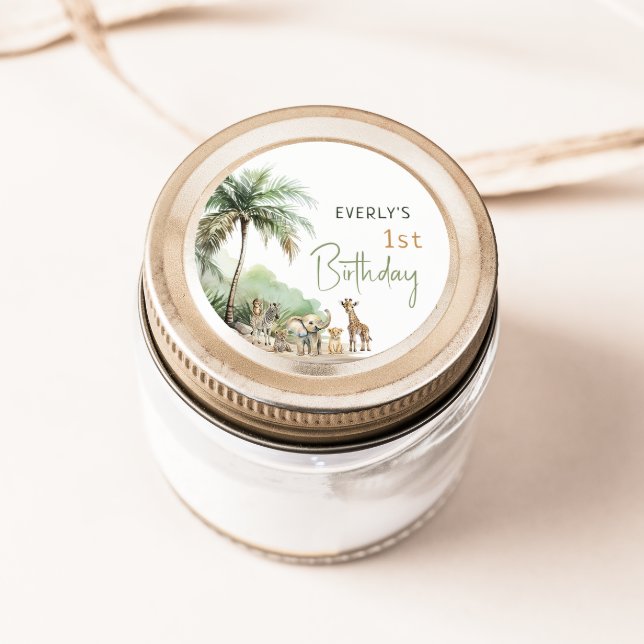Jungle Safari Animals Birthday Party Favour Sticke Classic Round Sticker (Creator Uploaded)