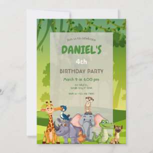 Jungle Safari Animals Birthday Party Invitation