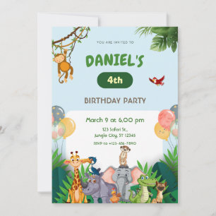 Jungle Safari Animals Birthday Party Invitation