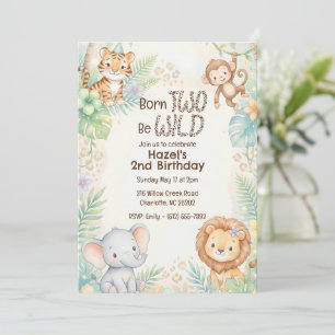 Jungle Safari Animals Born Two Be Wild Birthday Invitation