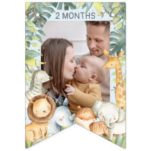 Jungle safari animals boy  1st birthday blue photo bunting 