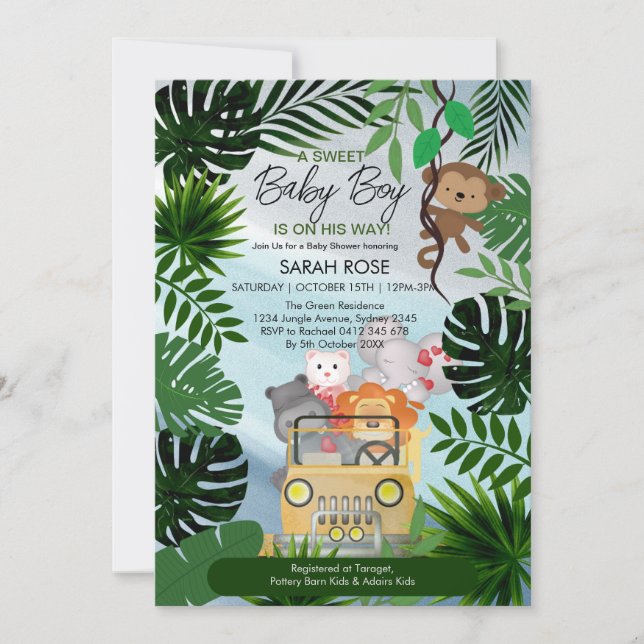 Jungle Safari Animals Boy Baby Shower invitation (Front)