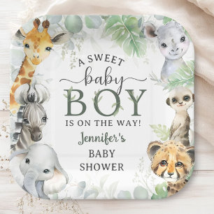 Jungle Safari Animals Boy Baby Shower Tropical Paper Plate