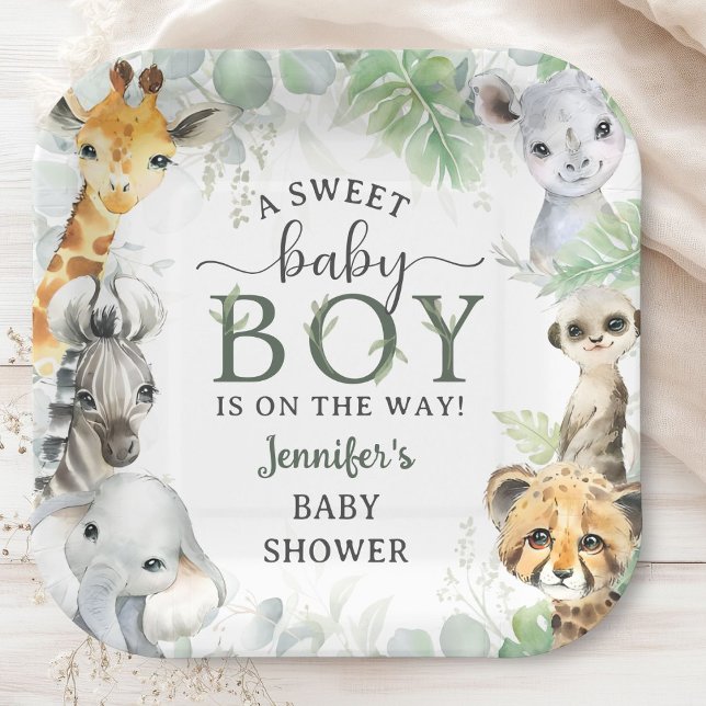 Jungle Safari Animals Boy Baby Shower Tropical Paper Plate (Creator Uploaded)