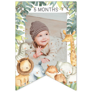 Jungle safari animals boy first birthday photo  bunting 