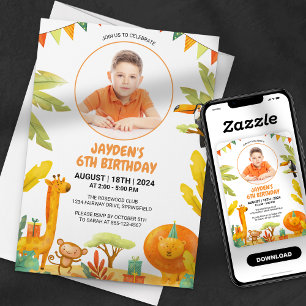 Jungle Safari Animals Boy's Birthday Party Invitation