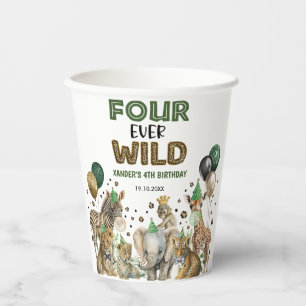 Jungle Safari Animals Four Ever Wild 4th  Birthday Paper Cups