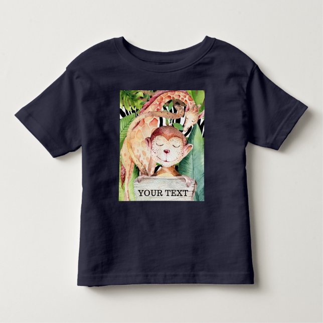 Jungle Safari Animals Giraffe Monkey Personalised Toddler T-Shirt (Front)