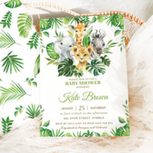 Jungle Safari Animals Greenery Boy Baby Shower  In Invitation