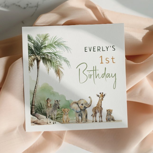 Jungle Safari Animals Kids Birthday Party Napkin (Creator Uploaded)