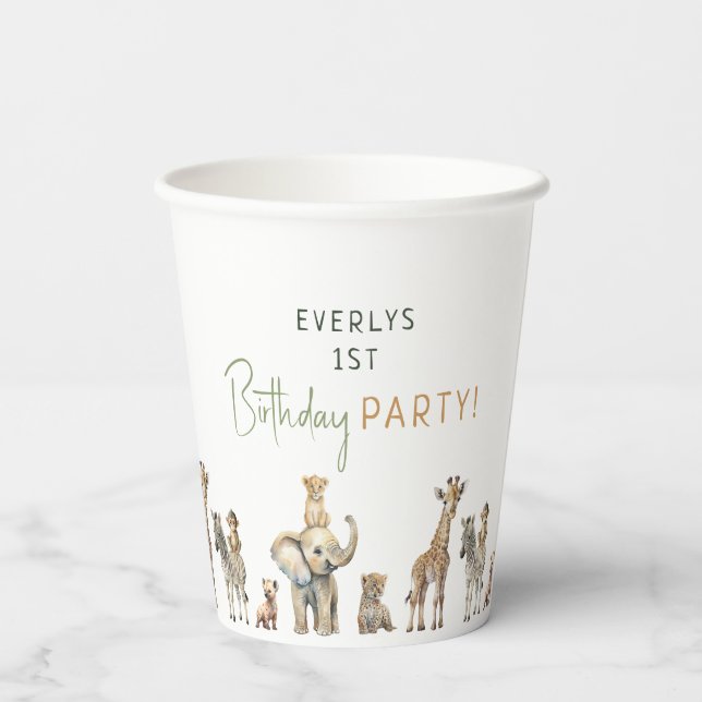 Jungle Safari Animals Kids Birthday Party Paper Cups (Back)