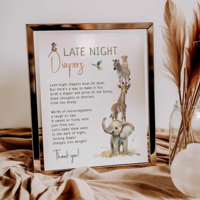 Jungle Safari Animals Late Night Diapers Sign (Creator Uploaded)