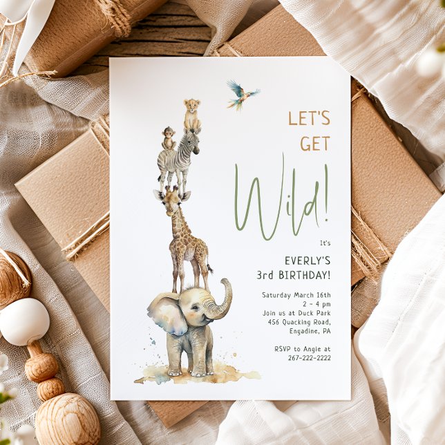 Jungle Safari Animals "Let's Get Wild" Birthday Invitation (Creator Uploaded)
