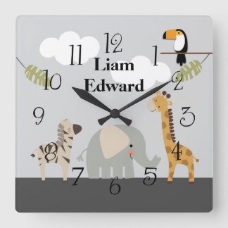 Jungle Safari Animals Nursery Wall Clock