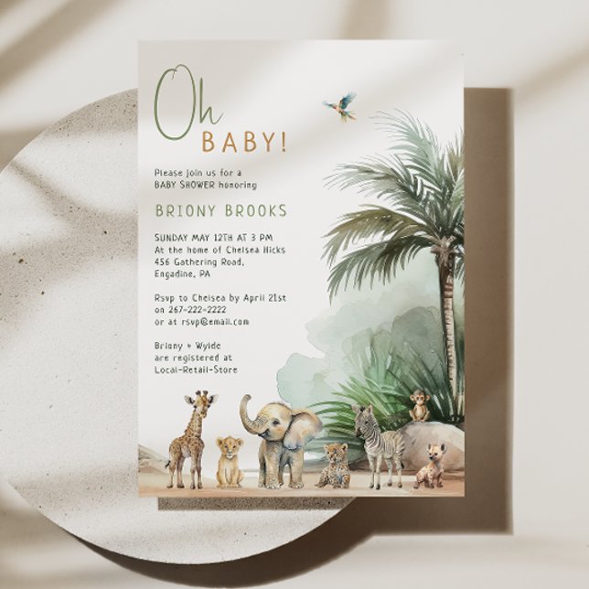 Jungle Safari Animals Oh Baby! Baby Shower Invitation (Creator Uploaded)