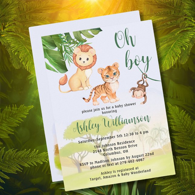 Jungle Safari Animals Oh Boy Baby Shower Invitation (Creator Uploaded)