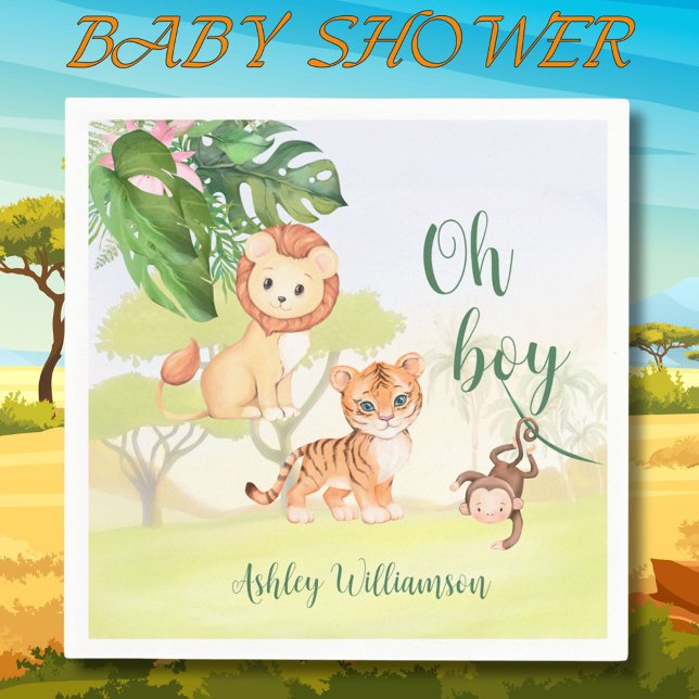 Jungle Safari Animals Oh Boy Baby Shower Napkin (Creator Uploaded)