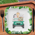 Jungle Safari Animals Paper Plate<br><div class="desc">A vehicle full of cute wild baby animals is surrounded by jungle plants and greenery,  these plates are a perfect theme for boy,  girl or gender neutral baby shower,  kid's birthday party and more. MATCHING items in our store.</div>