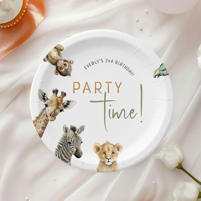 Jungle Safari Animals Party Time Kids Birthday Paper Plate (Creator Uploaded)