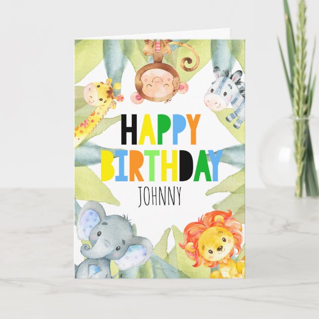 Jungle Safari Animals Personalised Birthday Card (Front)