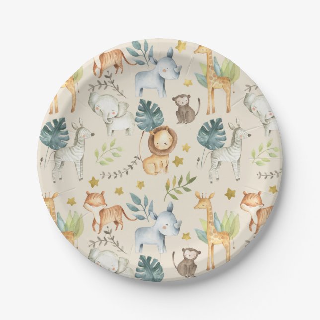 Jungle safari animals toddler 2nd birthday party paper plate (Front)