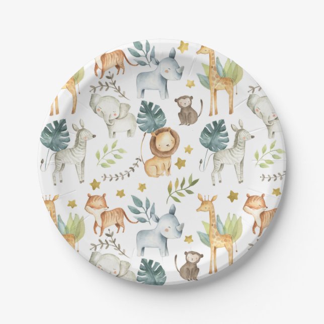 Jungle safari animals toddler birthday party paper plate (Front)