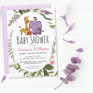 Jungle Safari Animals Watercolor Baby Shower Invitation