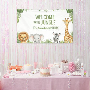 Jungle Safari Animals Welcome Birthday Banner