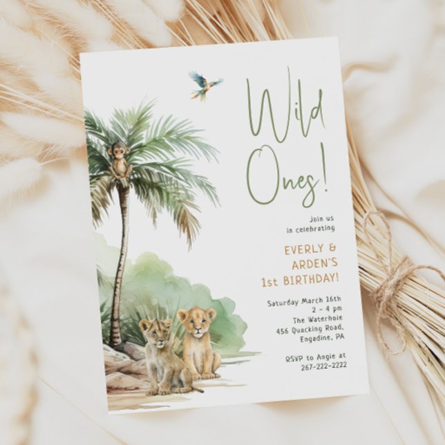 Jungle Safari Animals "Wild Ones" Twin Birthday Invitation (Creator Uploaded)